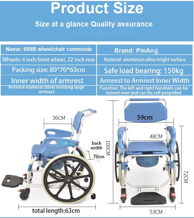 Multipurpose 3 in 1 Self Propelled Rolling Bathroom Wheelchair