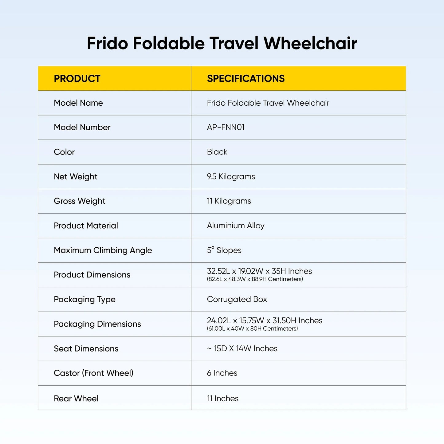 Frido Foldable Travel Wheelchair