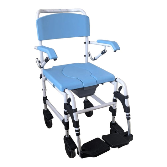 Mobility Kart Premium Imported Aluminium Light Weight Foldable Waterproof Shower Commode Wheelchair with Flip Up Armrest & Detachable Footrest