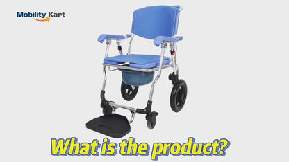 3 in 1 Folding Shower Wheelchair Bedside Commode with Pail Soft Cushion Backrest Locking Wheels