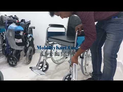 Foldable Commode Wheelchair with Flip-Up Armrest & Detachable Footrest