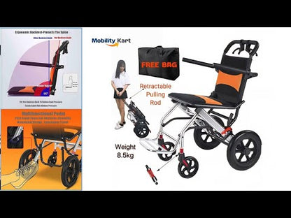 Ultra Lightweight Compact Folding Transit Wheelchair with Traveling Handle & Carry Bag