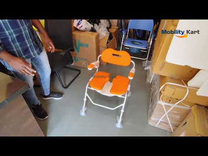 Premium Imported Foldable Comfortable Padded Seat Aluminium Shower Chair with Height Adjustable