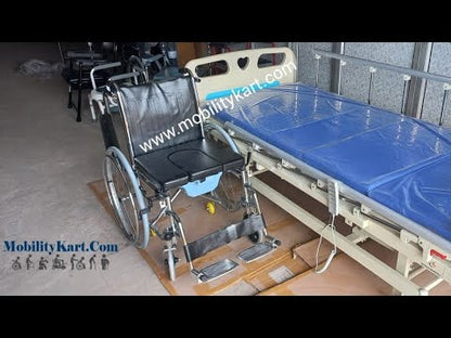 Foldable Commode Wheelchair with Flip-Up Armrest Detachable Footrest & Removable Big Wheels