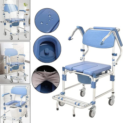 Premium Imported Rolling Shower Commode Aluminium Wheelchair with Flip-Up Armrest & Footrest (U-Cut Seat)