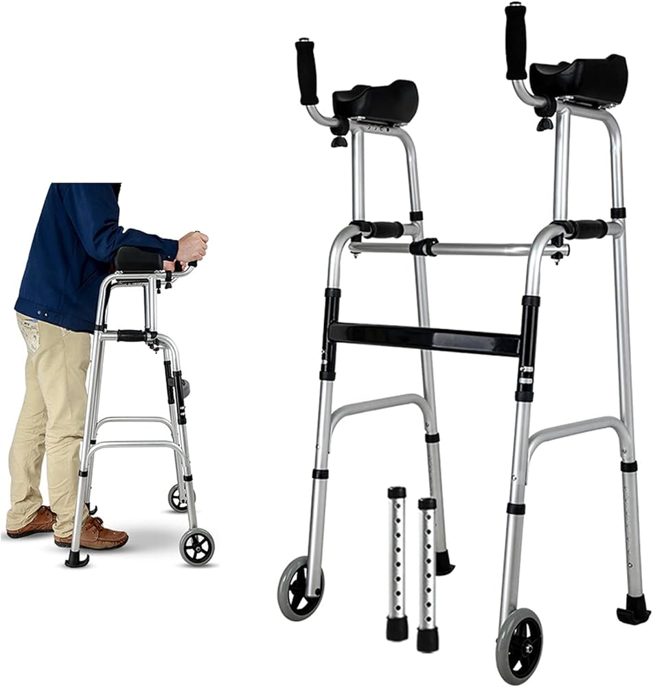 Upright Walker With 5" Castors  Height Adjustable Forearms Folding for Elderly Walking Aid for Adults