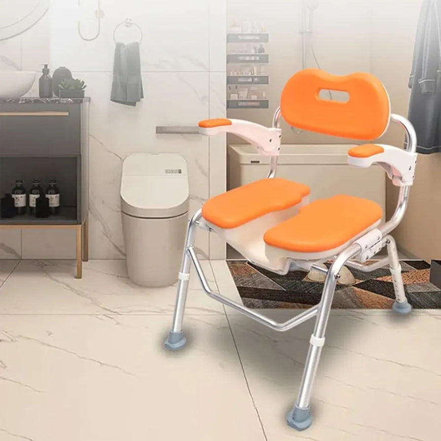 Premium Imported Foldable Comfortable Padded Seat Aluminium Shower Chair with Height Adjustable