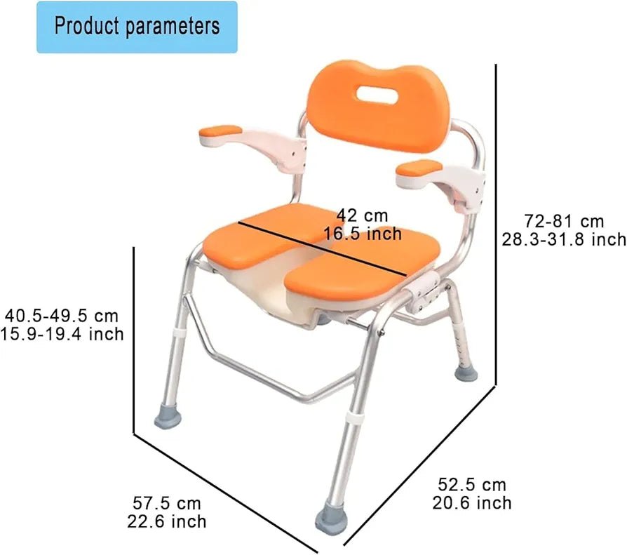 Premium Imported Foldable Comfortable Padded Seat Aluminium Shower Chair with Height Adjustable