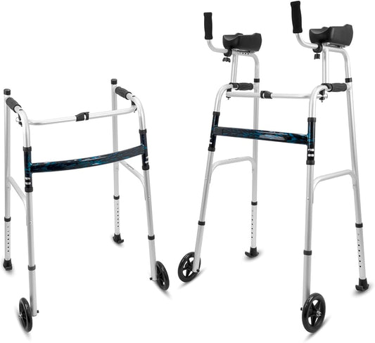 Upright Walker With 5" Castors  Height Adjustable Forearms Folding for Elderly Walking Aid for Adults