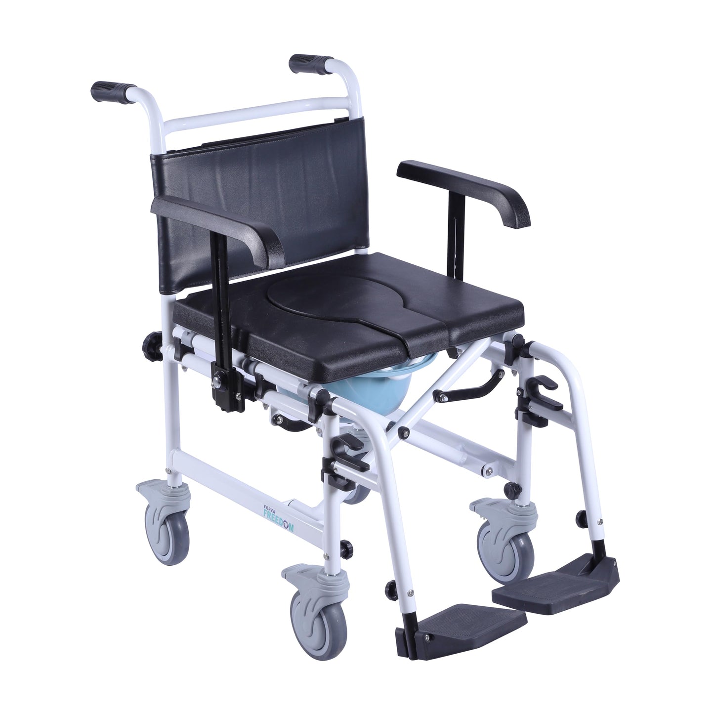Forza Freedom Fully Waterproof Light Weight Foldable Shower Commode Wheelchair with Up Down Armrest & Detachable Footrest