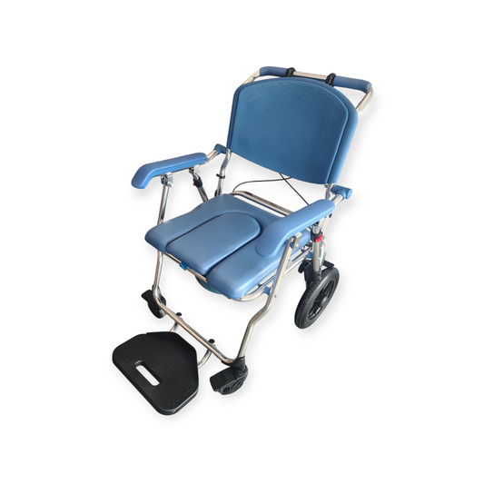 3 In 1 Lightweight Foldable Aluminium U Cut Seat Shower Commode Wheelchair with Attendant Break