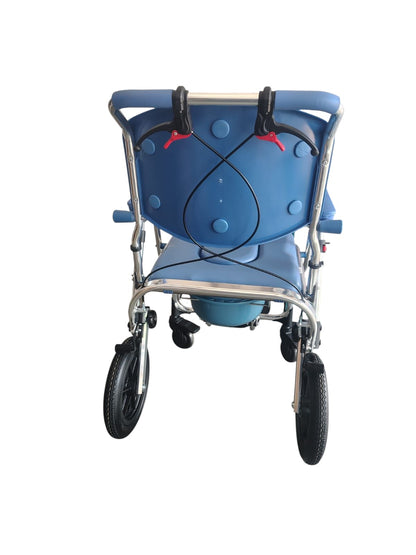 3 In 1 Lightweight Foldable Aluminium U Cut Seat Shower Commode Wheelchair with Attendant Break