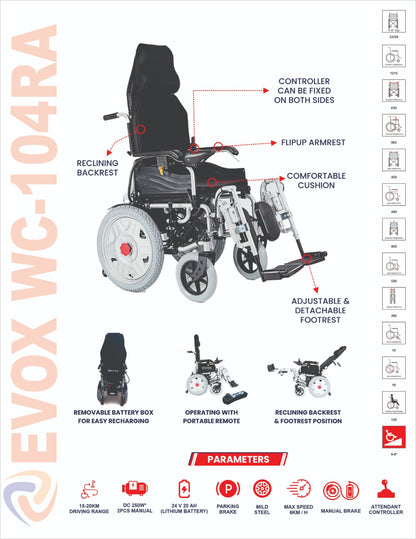 Evox WC 104A Reclining Power Wheelchair with Wireless Remote