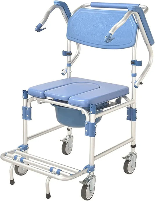 Premium Imported Rolling Shower Commode Aluminium Wheelchair with Flip-Up Armrest & Footrest (U-Cut Seat)