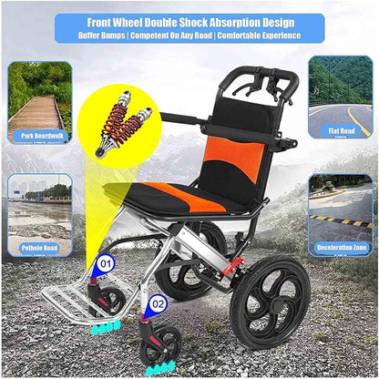 Ultra Lightweight Compact Folding Transit Wheelchair with Traveling Handle & Carry Bag