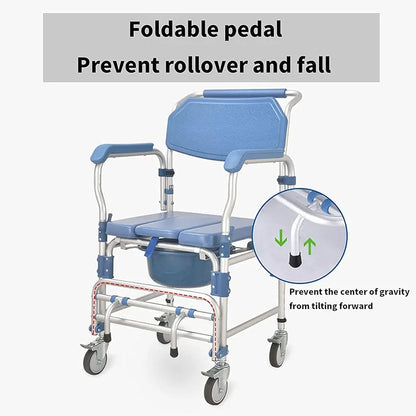 Premium Imported Rolling Shower Commode Aluminium Wheelchair with Flip-Up Armrest & Footrest (U-Cut Seat)
