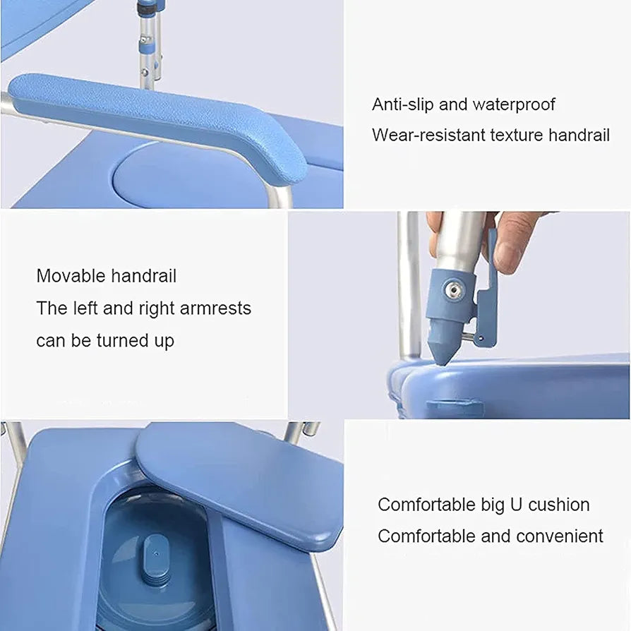 Premium Imported Rolling Shower Commode Aluminium Wheelchair with Flip-Up Armrest & Footrest (U-Cut Seat)