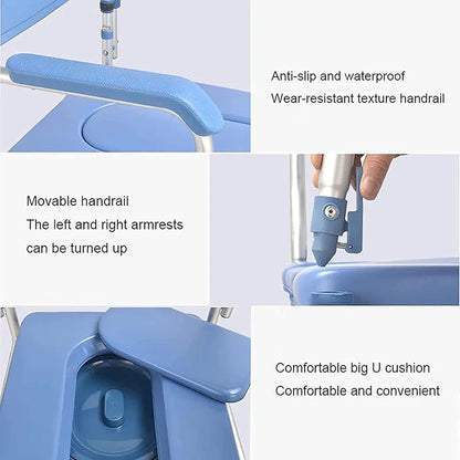 Premium Imported Rolling Shower Commode Aluminium Wheelchair with Flip-Up Armrest & Footrest (U-Cut Seat)