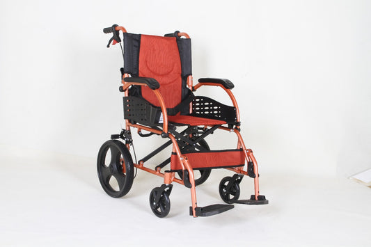Orange Powder Coated Aluminium Compact Folding Travel Wheelchair