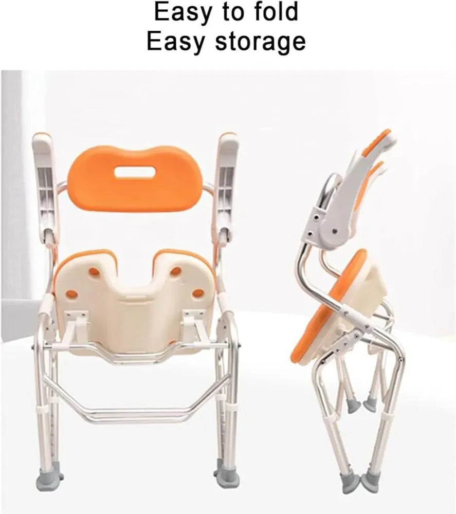 Premium Imported Foldable Comfortable Padded Seat Aluminium Shower Chair with Height Adjustable