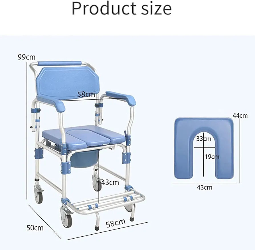 Premium Imported Rolling Shower Commode Aluminium Wheelchair with Flip-Up Armrest & Footrest (U-Cut Seat)
